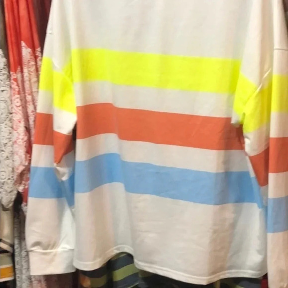 NWT Boutique Neon stripe fleece sweatshirt sweater weather casual sz XL - Picture 2 of 9